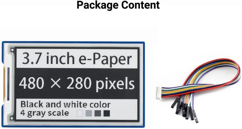 Waveshare 3.7inch E-Paper E-Ink Display HAT Compatible with Raspberry Pi4B/3B+/3B/2B/B+/A+/Zero/Zero W/WH/Zero 2W 480×280 Pixels Black/White 4 Grey Scales SPI Interface Supports Partial Refresh - Image 2
